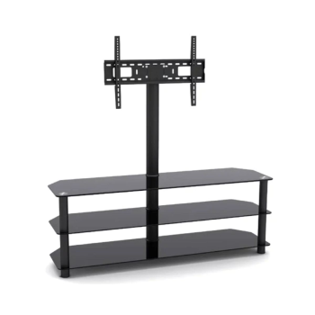 Skill Tech SH 123FS Fit Screen Size of 32″ to 70″ With Weight Upto 40Kg 3-Tier Corner-Notched Glass Media Console With TV Mount Bracket (Large)