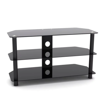 Skill Tech SH 30TS Fit Screen Size of 26″ to 46″ With Weight Upto 40Kg 3-Tier Corner Notched Glass Media Console With Shelf (Small) TV Stand