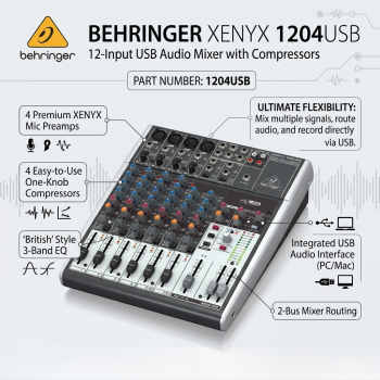 Behringer XENYX 1204USB 12-Input USB Audio Mixer