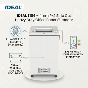 IDEAL 3104 – 4mm P-2 Strip Cut Heavy Duty Office Paper Shredder