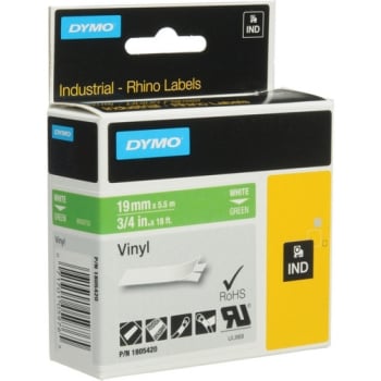 Dymo Rhino 3/4" Green Vinyl Labels (White Print)