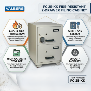 Valberg FC 2E‑KK Fire‑Resistant 2‑Drawer Filing Cabinet with Digital & Key Locks – Document Safe