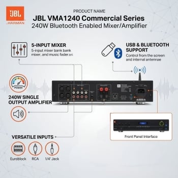 JBL VMA1240 Commercial Series 240W Bluetooth Enabled Mixer/Amplifier