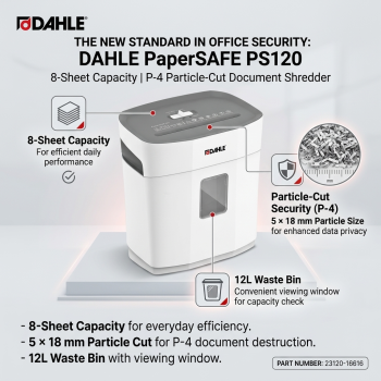 DAHLE PaperSAFE PS120 8-Sheet P-4 5 × 18mm Particle-Cut Document Shredder