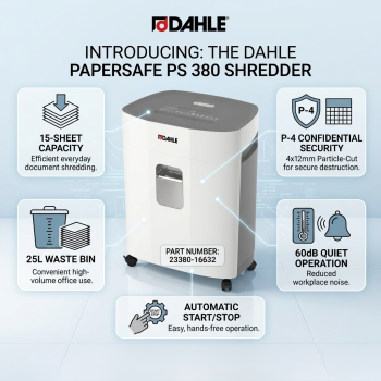 DAHLE PaperSAFE PS 380 15-Sheet P-4 4 × 12mm Particle-Cut Document Shredder