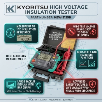 Kyoritsu KEW 3125B 5kV High Voltage, 1TΩ Insulation Resistance Digital Insulation Tester