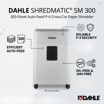 Dahle ShredMATIC SM 300 300-Sheet Auto-Feed P-4 Cross-Cut Paper Shredder