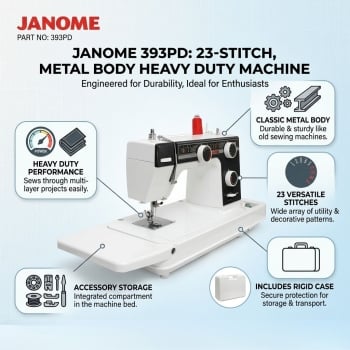 Janome 393PD 23 Built-in Stitches, Metal Body, Heavy Duty Performance Sewing Machine