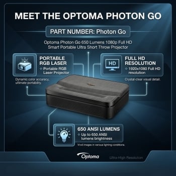 Optoma Photon Go 650 Lumens 1080p Full HD Smart Portable Ultra Short Throw Projector