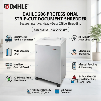 DAHLE 206 18-Sheet 60L Professional Strip-Cut Document Shredder