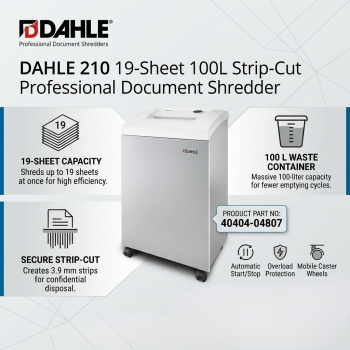 DAHLE 210 19-Sheet 100L Strip-Cut Professional Document Shredder