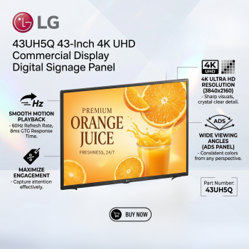 LG 43UH5Q 43-Inch Commercial Display 4K UHD 60Hz Digital Signage Panel