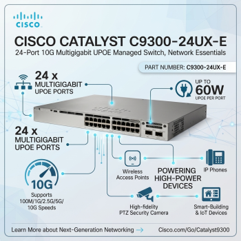 Cisco Catalyst C9300-24UX-E 24-Port 10G Multigigabit UPOE Managed Switch with Modular Uplink, Network Essentials
