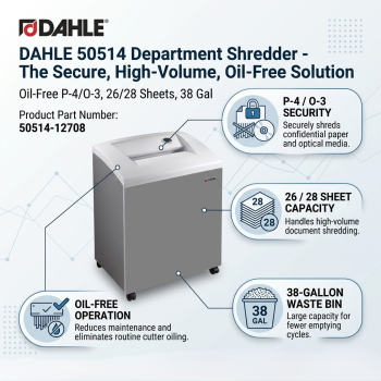 DAHLE 50514 Department Shredder – Oil-Free P-4/O-3, 26/28 Sheets, 38 Gal