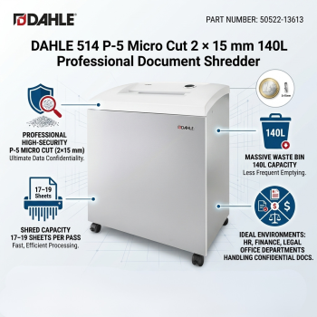 DAHLE 514 P-5 Micro Cut 2 × 15 mm 140L Professional Document Shredde