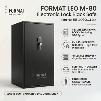 FORMAT LEO M-80 Electronic Lock With 4 Shelves Single Handle Black Safe