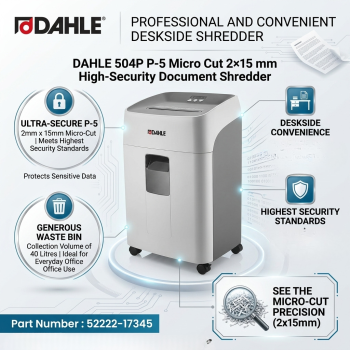 DAHLE 504P P-5 Micro Cut 2×15 mm High-Security Document Shredder