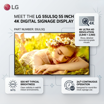 LG 55UL5Q 55 Inch 4K Digital Signage Display 500 Nits WebOS 6.1 Narrow Bezel Commercial LCD Panel