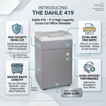 Dahle 419 – P-4 High Capacity Cross-Cut Office Shredder