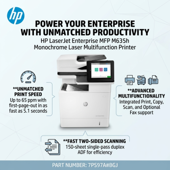HP LaserJet Enterprise MFP M635h Monochrome Laser Multifunction Printer
