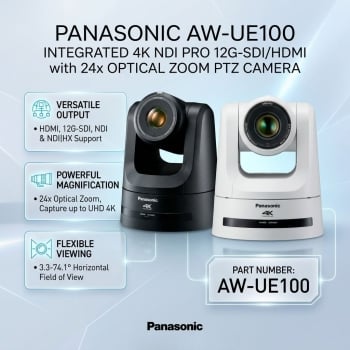 Panasonic AW-UE100 Integrated 4K NDI Pro 12G-SDI/HDMI with 24x Optical Zoom PTZ Camera