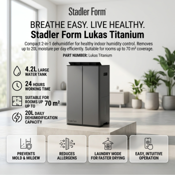 Stadler Form Lukas Titanium 4.2-litre Water Tank 24 Hours Working Room Size Up-to 70 m² 20-liter Dehumidifier