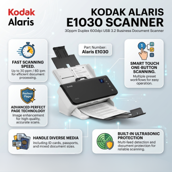 Kodak Alaris E1030 Scanner 30ppm Duplex 600dpi USB 3.2 Business Document Scanner