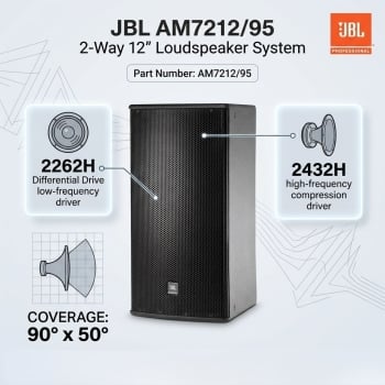 JBL AM7212/95 2-Way 12" Loudspeaker System Coverage 90° x 50° (Each)