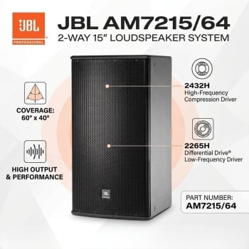 JBL AM7215/64 2-Way 15" Loudspeaker System Coverage 60 x 40° (Each)