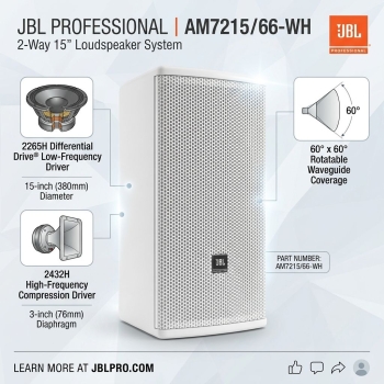 JBL AM7215/66-WH 2-Way 15" Loudspeaker System Coverage 60 x 60° - White (Each)