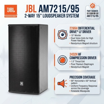 JBL AM7215/95 2-Way 15" Loudspeaker System Coverage 90 x 50° (Each)