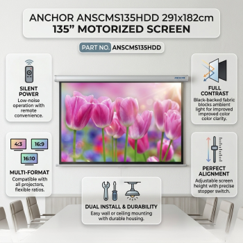 Anchor ANSCMS135HDD 291x182cm 135” Remote Controlled Motorised Projector Screen