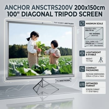 Anchor ANSCTRS200V 200x150cm 100" Diagonal Tripod Screen