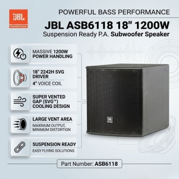 JBL ASB6118 18" 1200W Suspension Ready P.A. Subwoofer Speaker (Each)