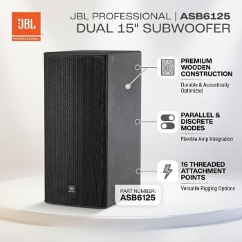 JBL ASB6125 Dual 15" Front Firing Subwoofer Speaker (Each)