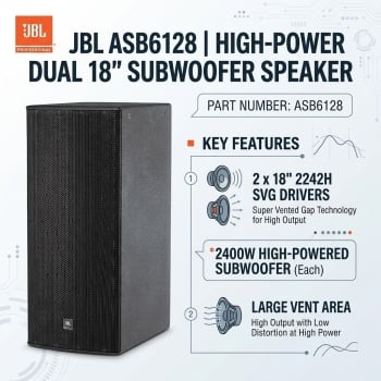 JBL ASB6128 High-Power Dual 18" 2400W Subwoofer Speaker (Each)