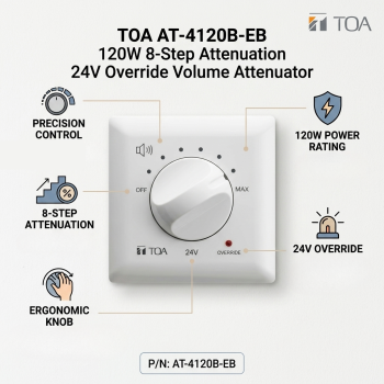 TOA AT-4120B-EB 120W 8-Step Attenuation 24V Override Volume Attenuator