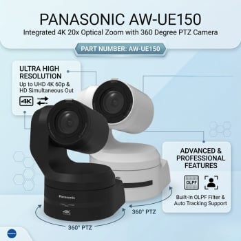 Panasonic AW-UE150 Integrated 4K 20x Optical Zoom with 360 Degree PTZ Camera