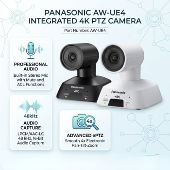 Panasonic AW-UE4 Integrated 4K 4x Digital Zoom with IP Streaming PTZ Camera
