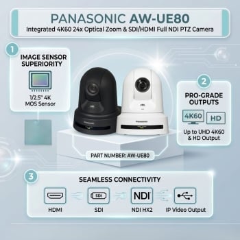 Panasonic AW-UE80 Integrated 4K60 24x Optical Zoom & SDI/HDMI Full NDI PTZ Camera