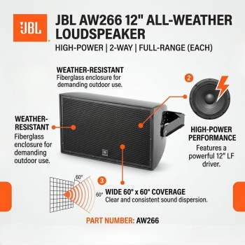JBL AW266 12" 2-way High Power All-Weather 60 x 60 Full-Range Loudspeaker (Each)