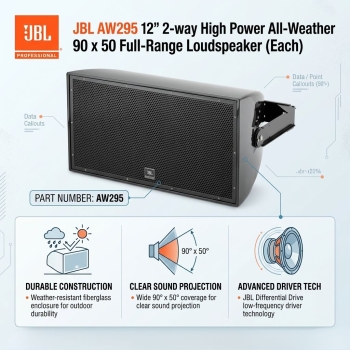 JBL AW295 12" 2-way High Power All-Weather 90 x 50 Full-Range Loudspeaker (Each)
