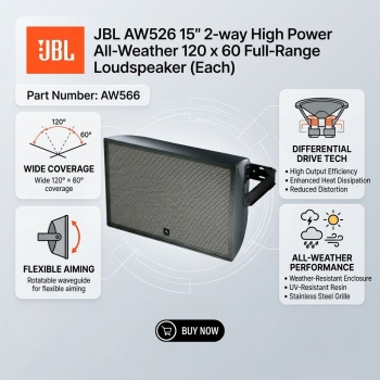JBL AW566 15" 2-way High Power All-Weather 60 x 60 Full-Range Loudspeaker Rotatable Horn (Each)