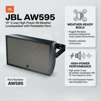 JBL AW595 15" 2-way High Power All-Weather 90 x 50 Full-Range Loudspeaker with Rotatable Horn (Each)