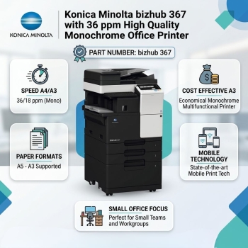 Konica Minolta bizhub 367 High Quality 36 PPM Monochrome Office Printer