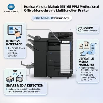 Konica Minolta bizhub 651i 65 PPM Professional Office Monochrome Multifunction Printer