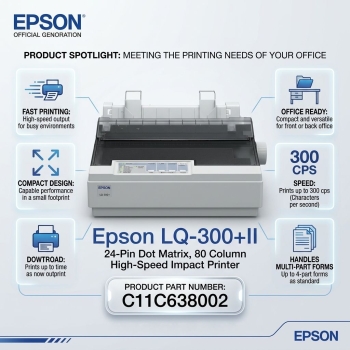Epson LQ-300+II 24-Pin Dot Matrix High-Speed 80 Column Impact Printer