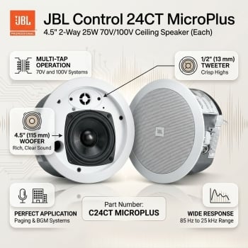 JBL Control 24CT MicroPlus 4.5" 2-Way 25W 70V/100V Ceiling Speaker (Each)