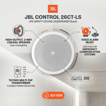 JBL Control 26CT-LS Ceiling Loudspeaker for Life-Safety Applications (Each)