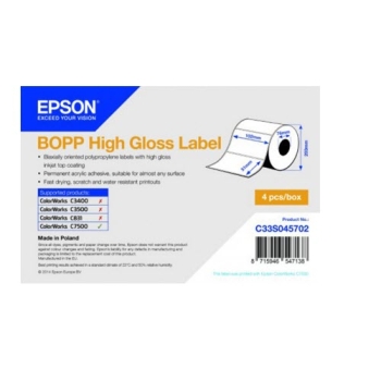 Epson BOPP High Gloss Label - Die-cut Roll: 102mm x 51mm, 2770 labels